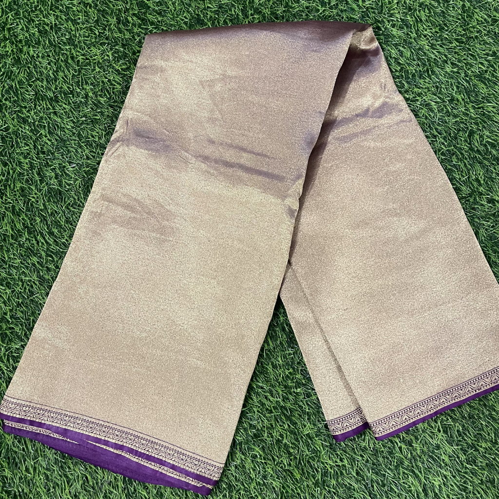 Golden Tissue Saree In Purple Colour  With Rich Pallu