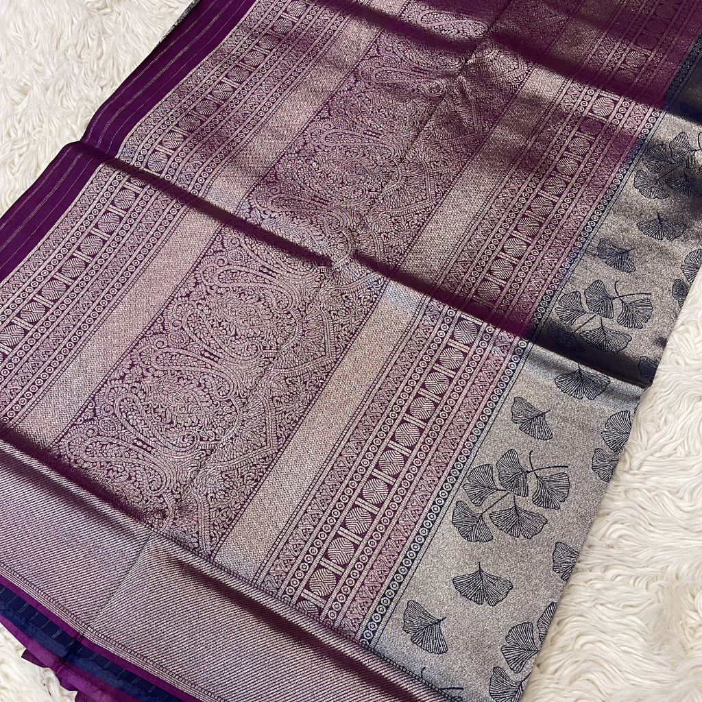 Silver Zari Weaved Brocade Saree For Wedding Collections