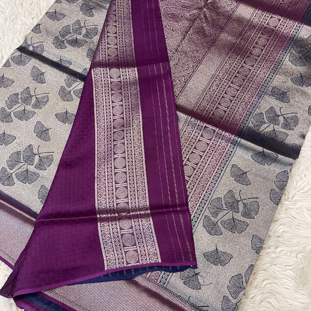 Silver Zari Weaved Brocade Saree For Wedding Collections