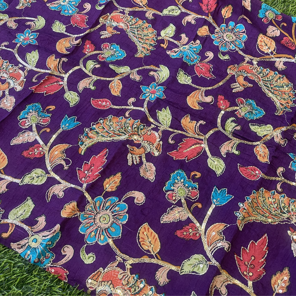Purple Kalamkari Pure Crape Blouse Material 1 Meter