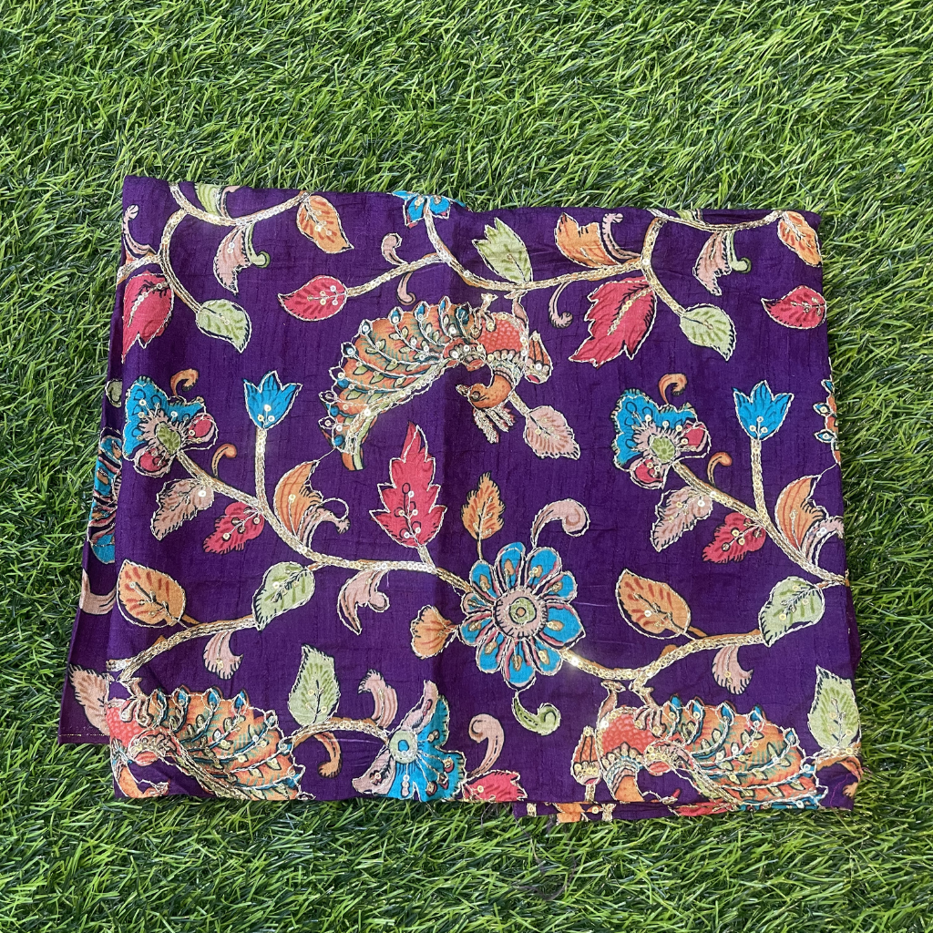 Purple Kalamkari Pure Crape Blouse Material 1 Meter