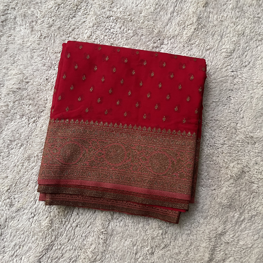 Crape Butta Banarasi Georget Pink With Baby Pink Contrast Colour Saree