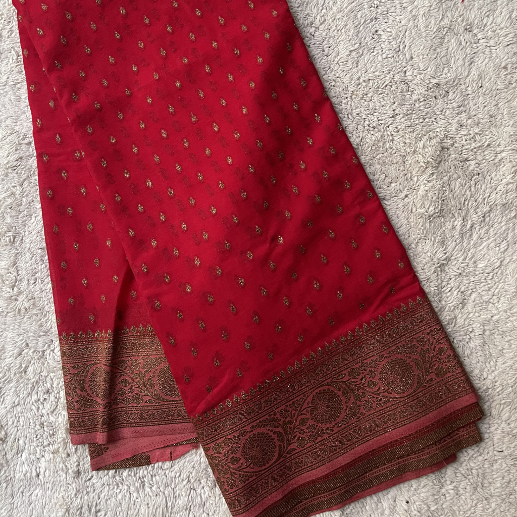 Crape Butta Banarasi Georget Pink With Baby Pink Contrast Colour Saree