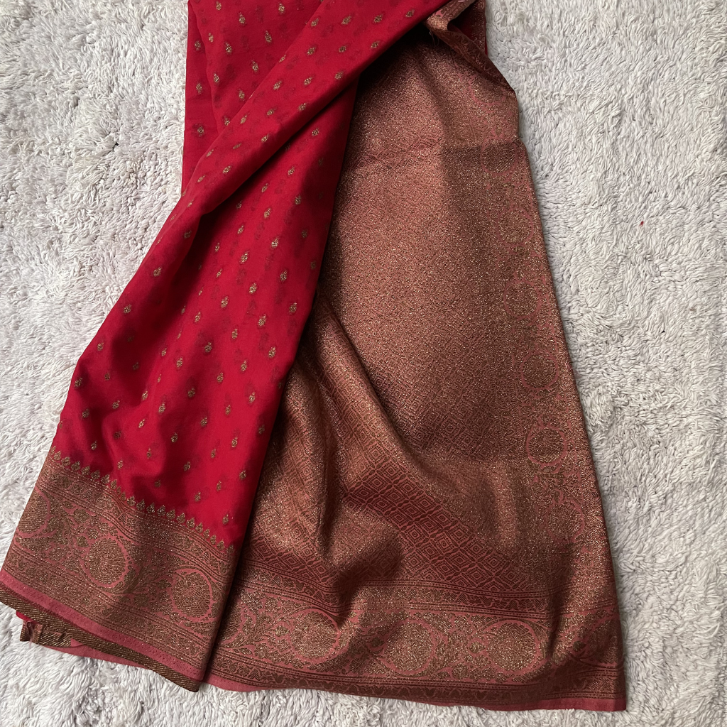 Crape Butta Banarasi Georget Pink With Baby Pink Contrast Colour Saree