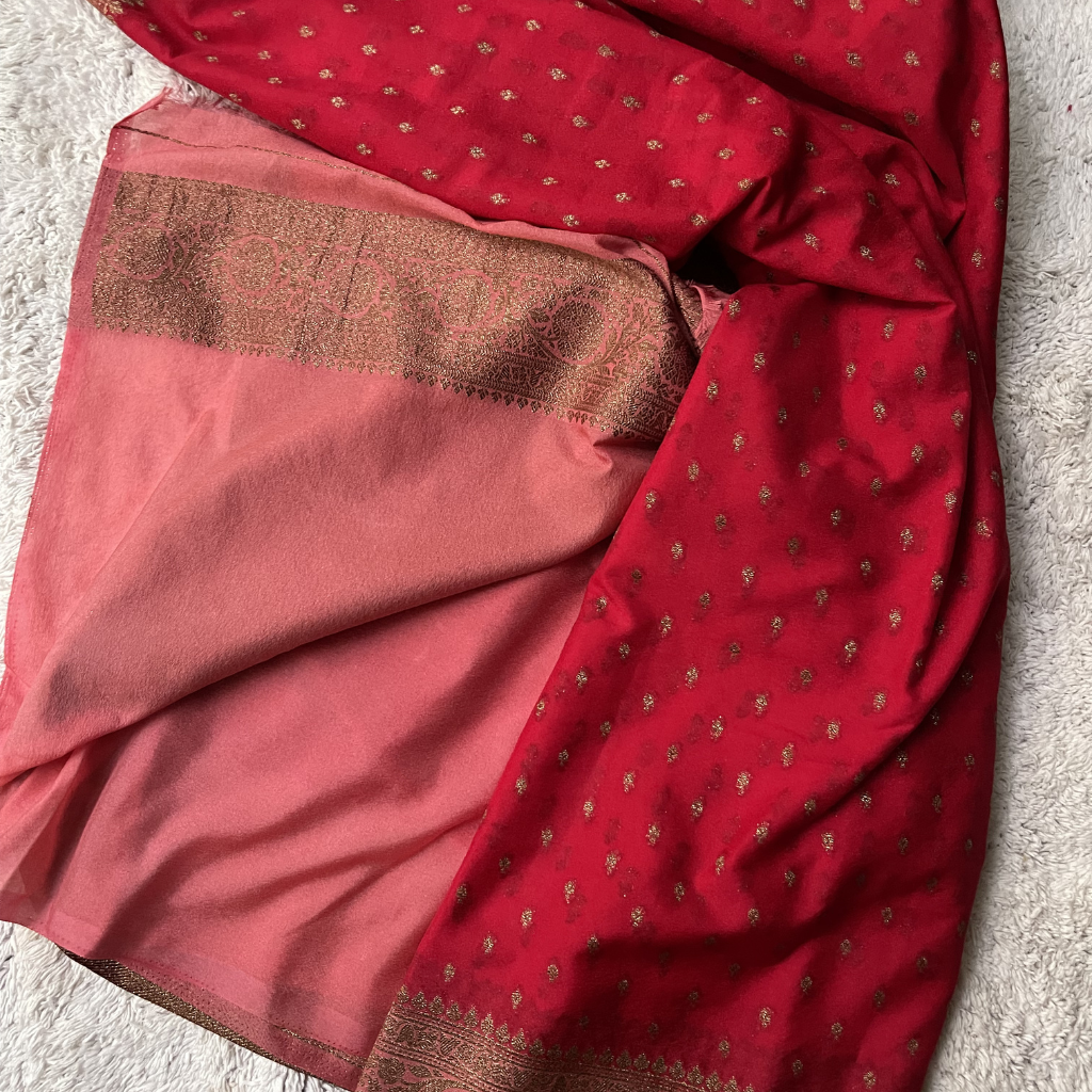 Crape Butta Banarasi Georget Pink With Baby Pink Contrast Colour Saree