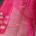 Rani Pink Banarasi Satin Silk Saree With Golden And Silver Floral Weaved