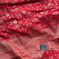 Red Banarasi Georget Saree In Golden Zari weaved Geometrical Design
