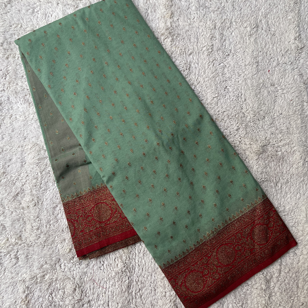 Crape Butta Banarasi Geogrt Seagreen With Red Contrast Colour Saree