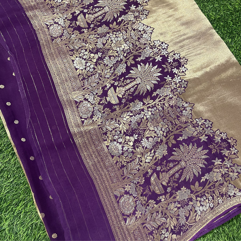 Golden Tissue Saree In Purple Colour  With Rich Pallu
