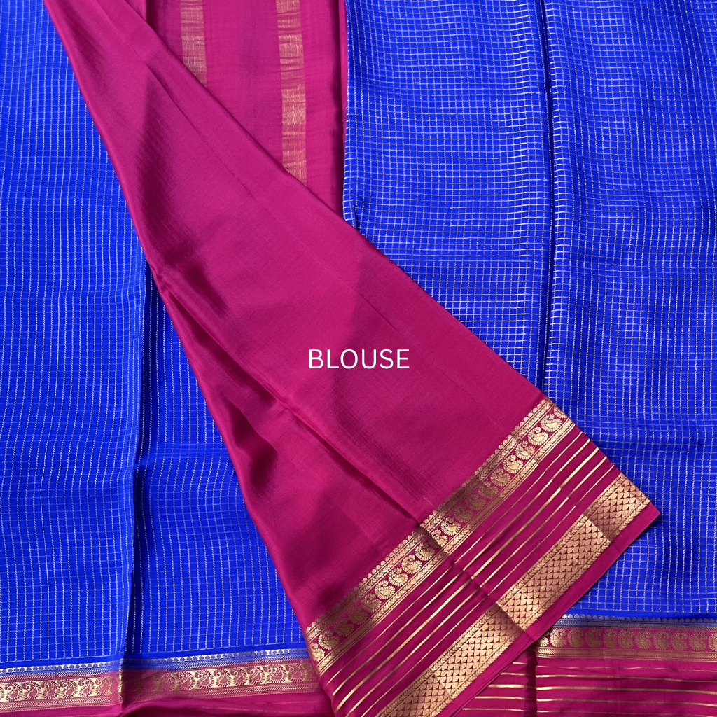 Pure Crape Mysore Silk Saree With Mango Bentex Checks Pattern 4