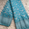 Sea Green Banarasi Georget In Floral Silver Zari Weaved
