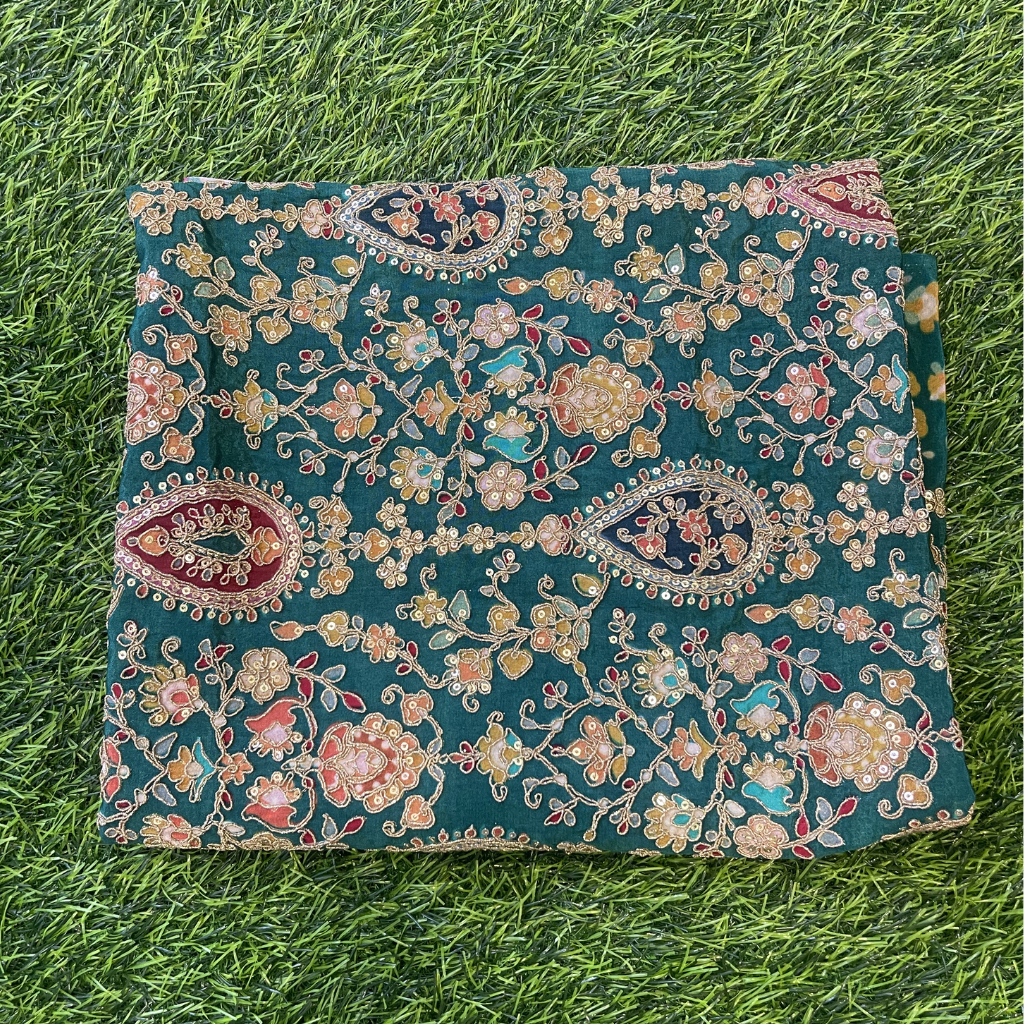 Peacock Blue Designer Blouse Material 1 Meter