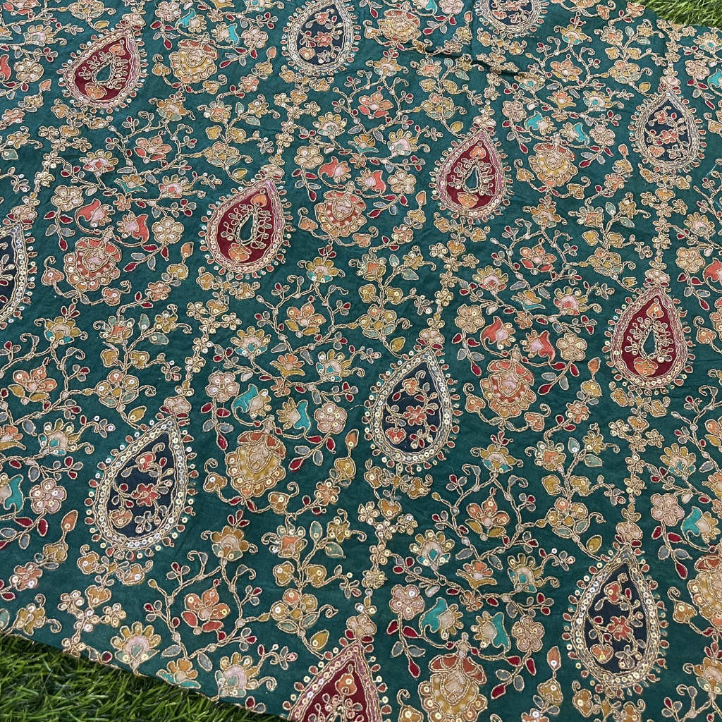 Peacock Blue Designer Blouse Material 1 Meter