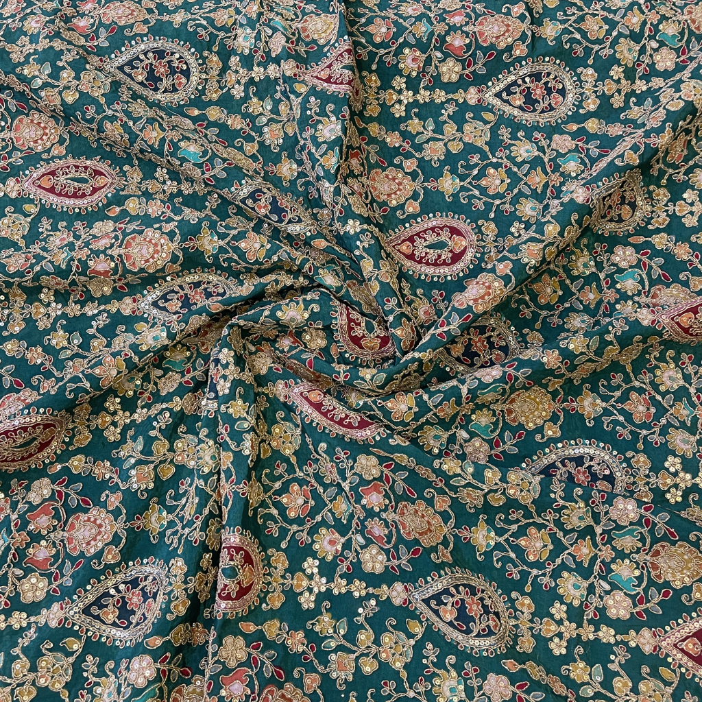 Peacock Blue Designer Blouse Material 1 Meter