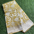 Georget Mustard Yellow With Floral Silver Zari Weaved Saree