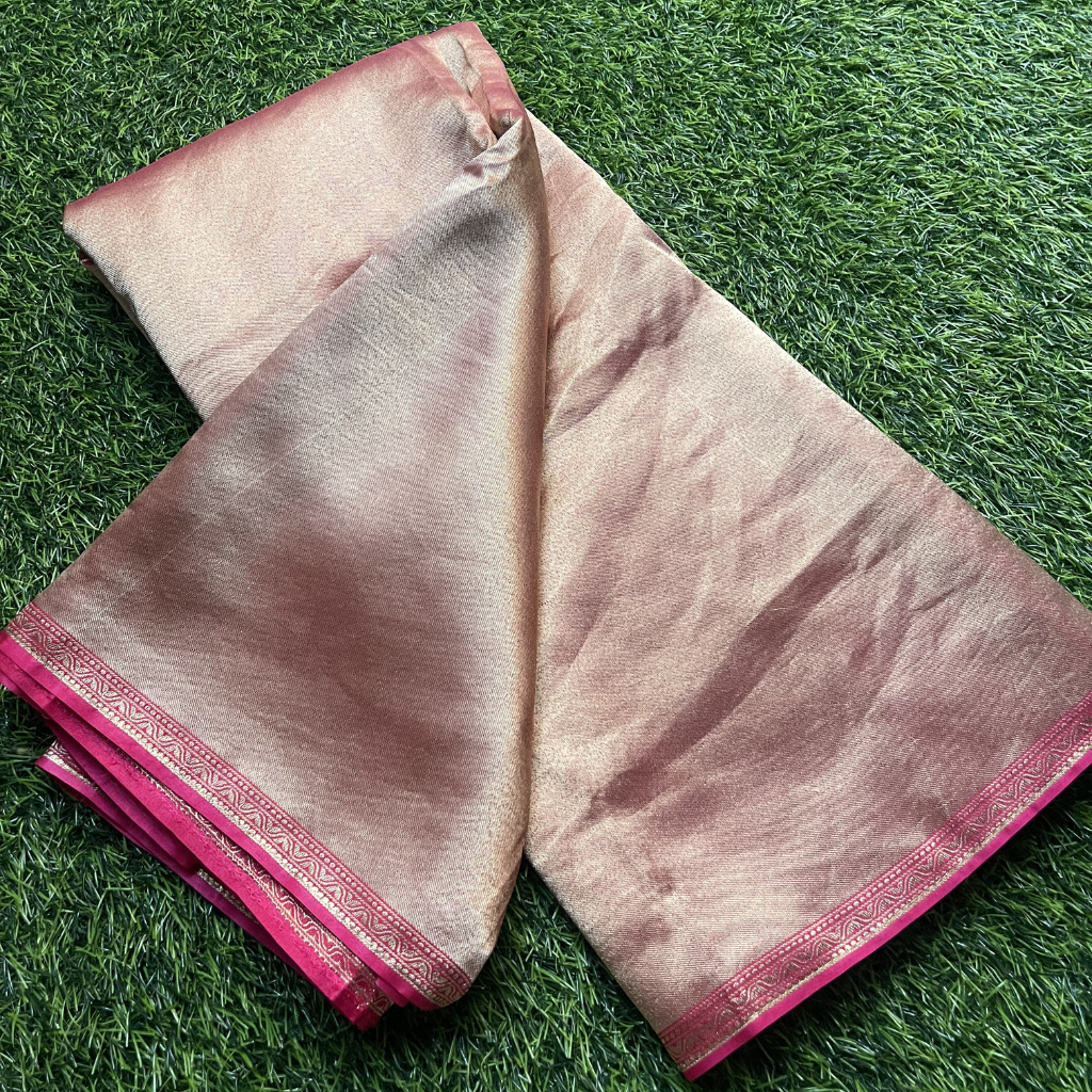Golden Tissue Saree In Pink Colour With Rich Pallu