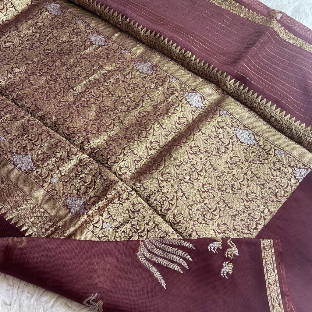 Manipuri Brown Saree With Gold Embroidery