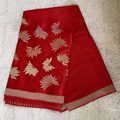 Red Banarasi Satin Silk Saree With Golden And Silver Floral Weaved
