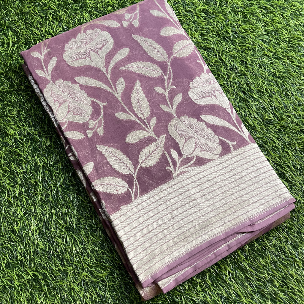 Georget Lylac Colour With Floral Silver Zari Weaved Saree