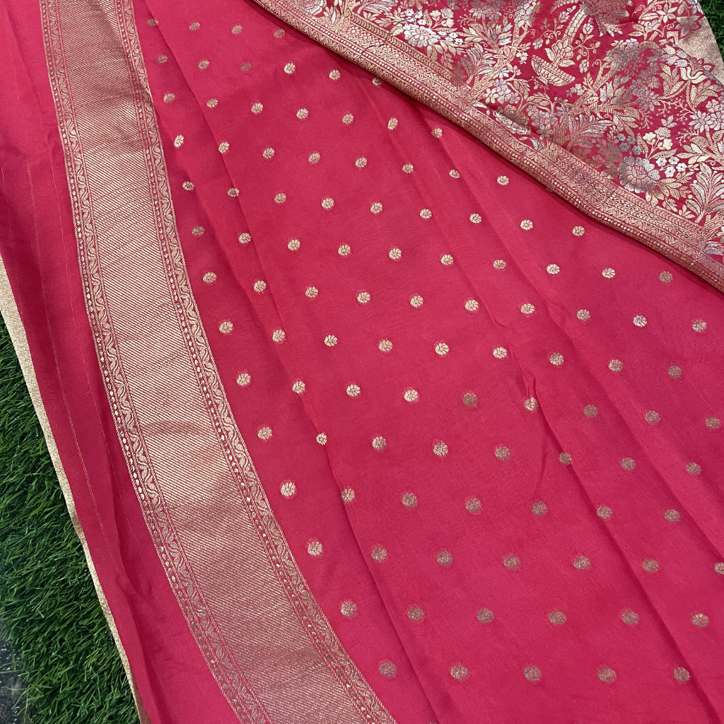 Golden Tissue Saree In Pink Colour With Rich Pallu