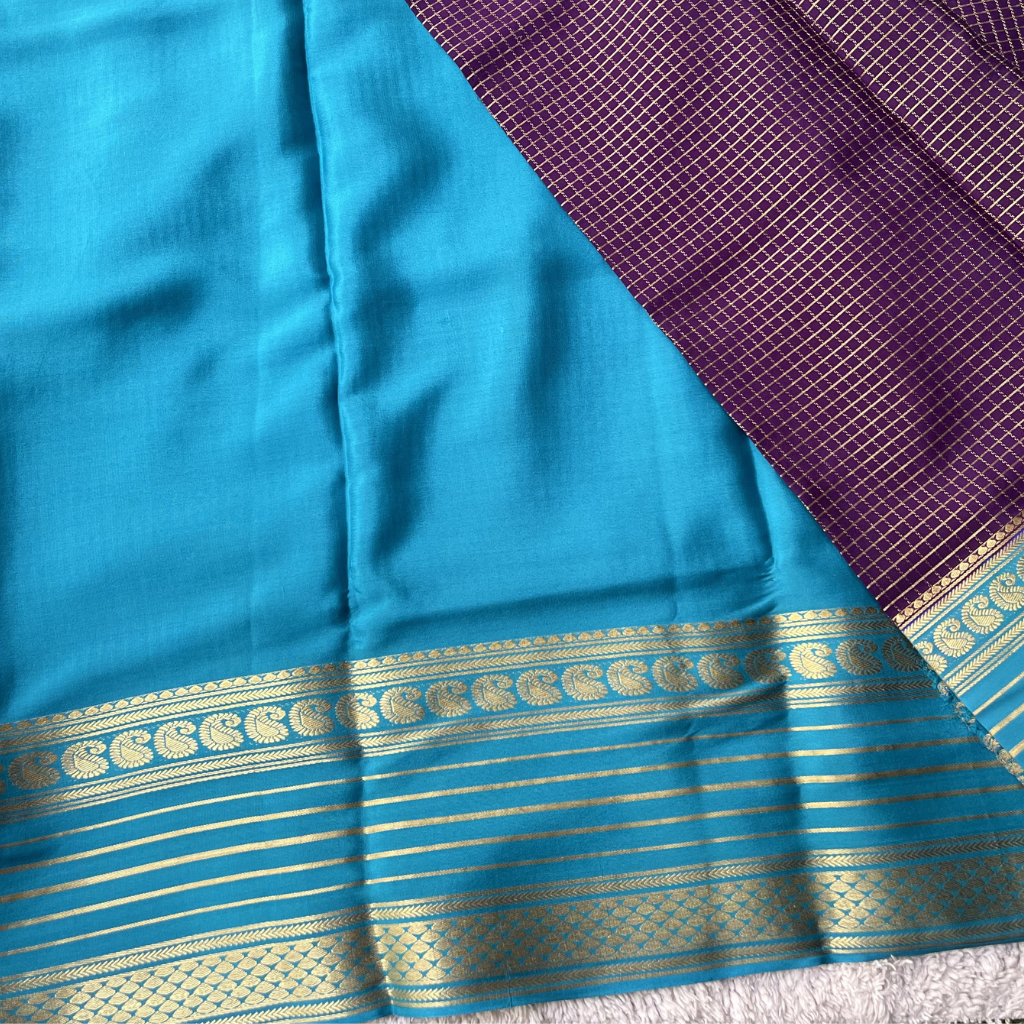 Pure Crape Mysore Silk Saree With Mango Bentex Checks Pattern 1