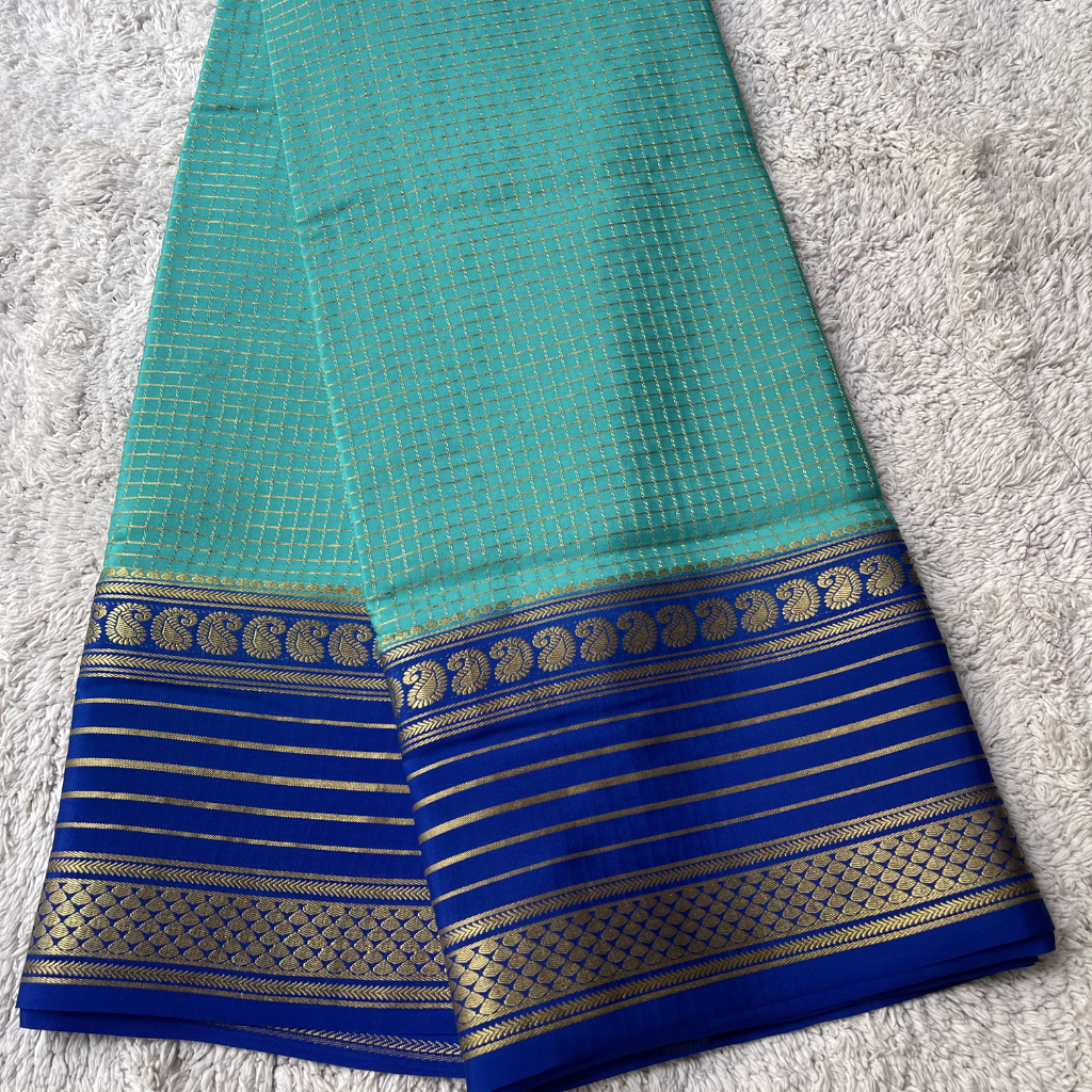 Pure Crape Mysore Silk Saree With Mango Bentex Checks Pattern 2