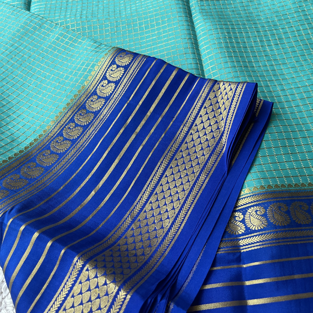 Pure Crape Mysore Silk Saree With Mango Bentex Checks Pattern 2