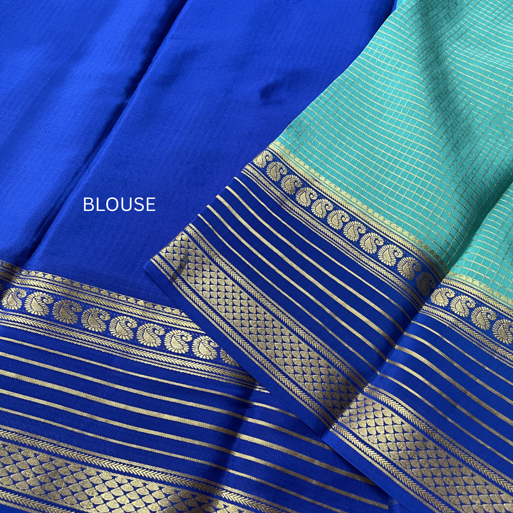Pure Crape Mysore Silk Saree With Mango Bentex Checks Pattern 2