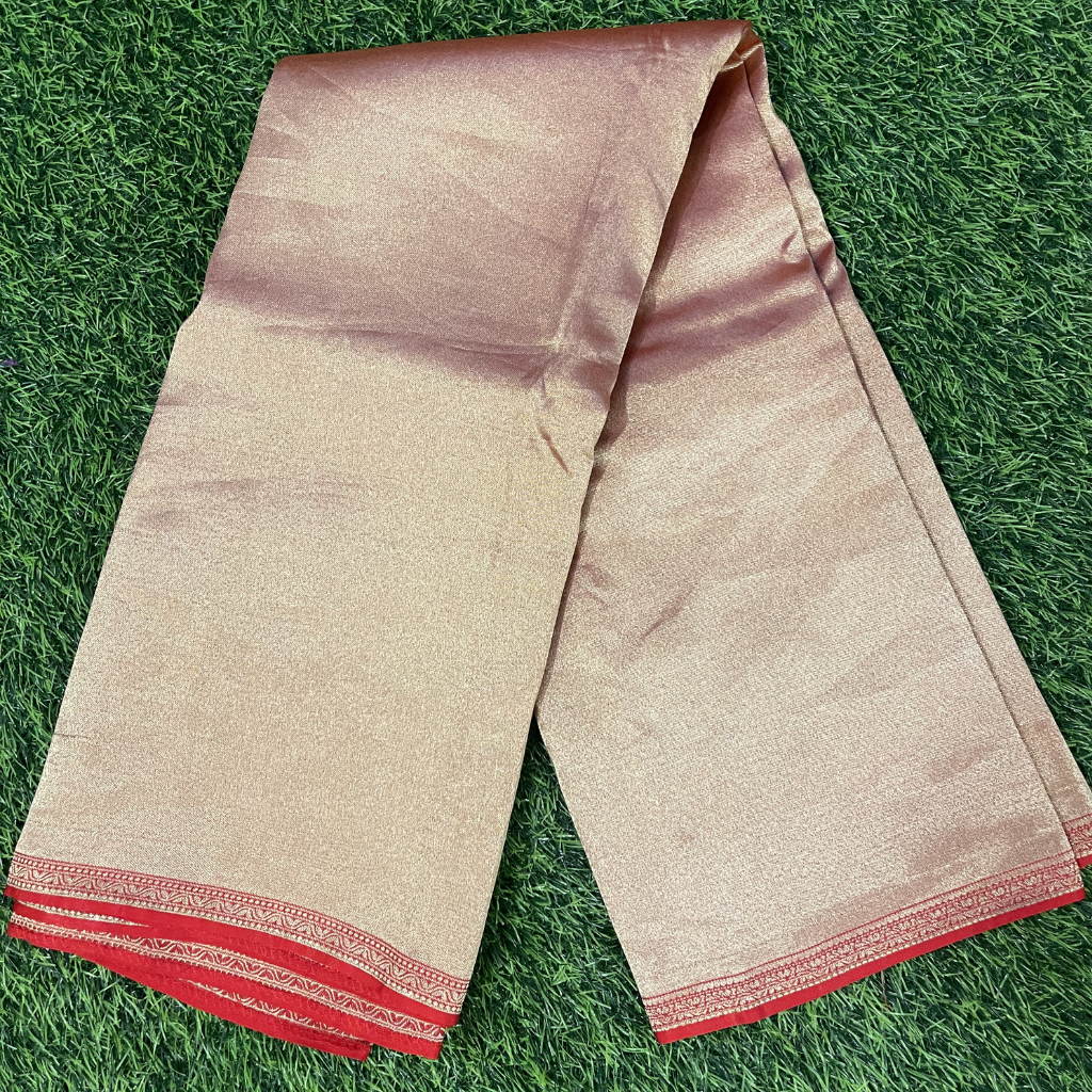 Golden Tissue Saree In Red Colour With Rich Pallu